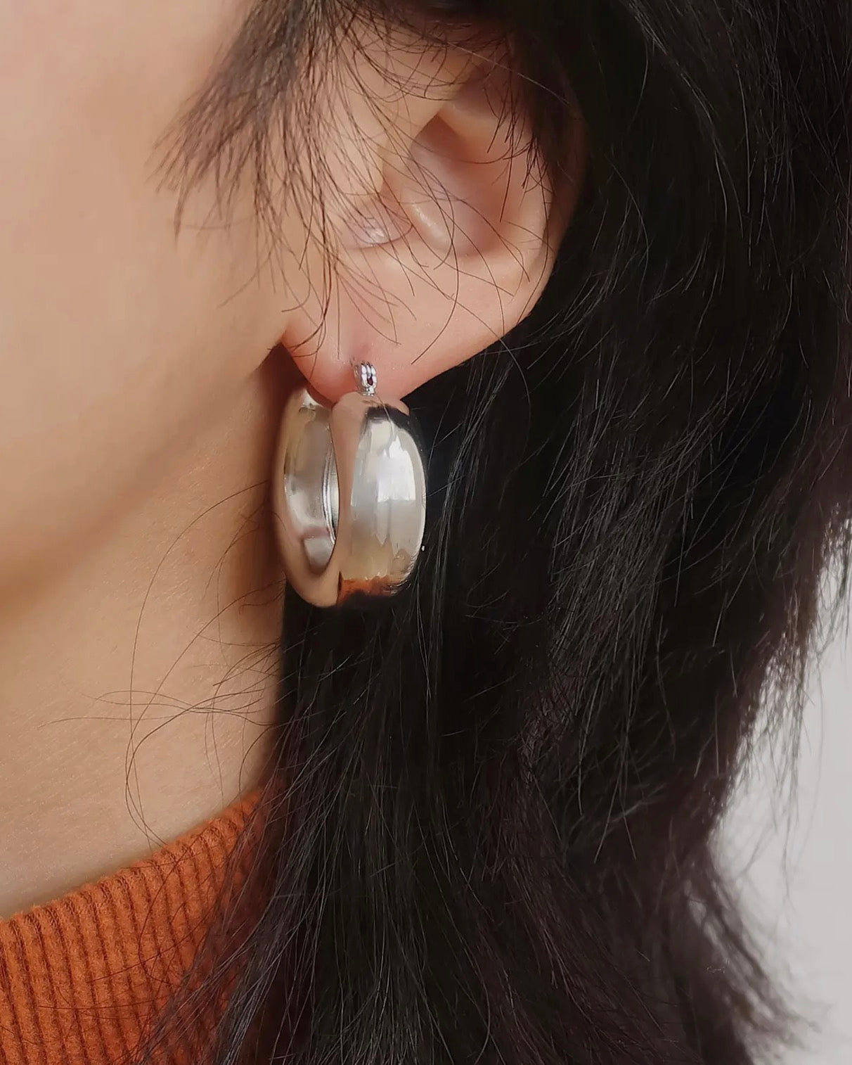 thick hoop earrings - silver