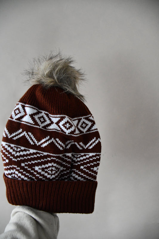 aztec pom beanie