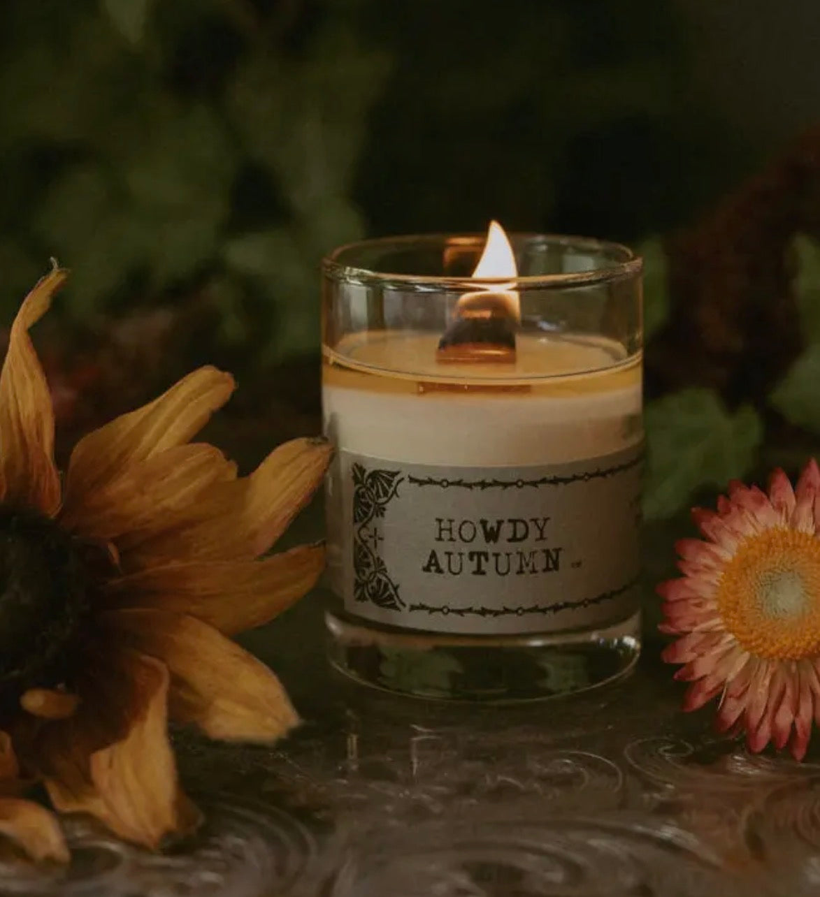 Howdy Autumn shot glass candle