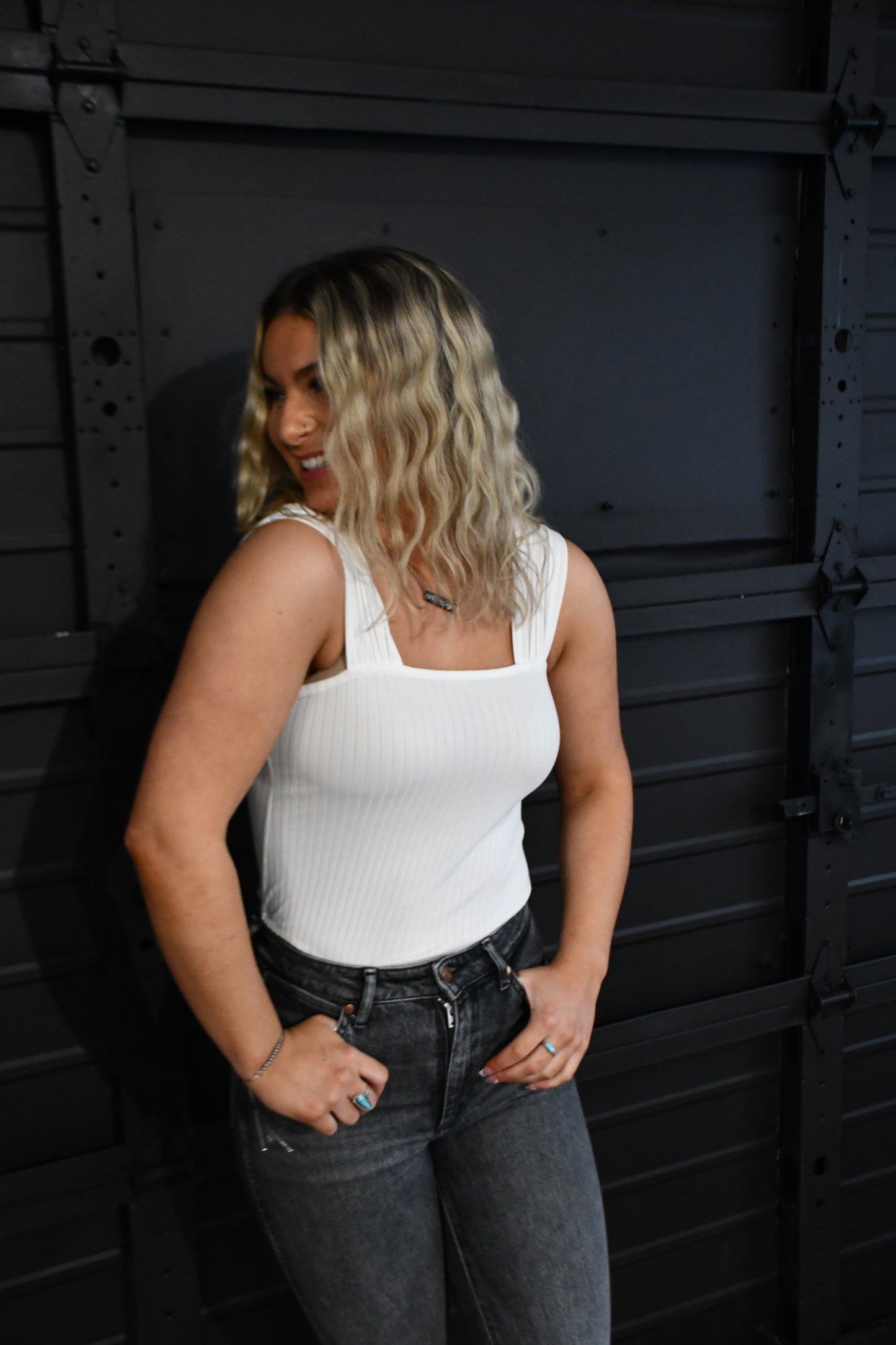 white ribbed bodysuit