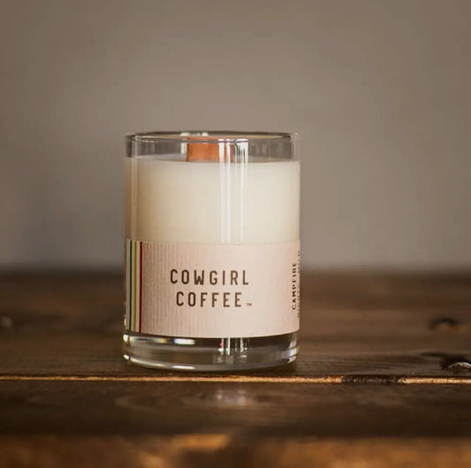 Cowgirl coffee shot glass candle