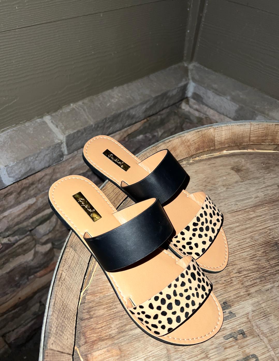 double strap leopard sandals